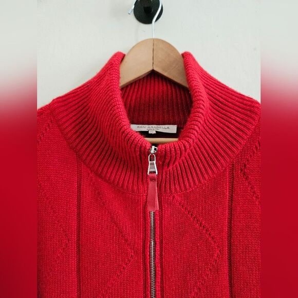 Rani Arabella 100% Cashmere Red Knit Full Zip Cardigan Sweater | sz XL - Picture 3 of 10